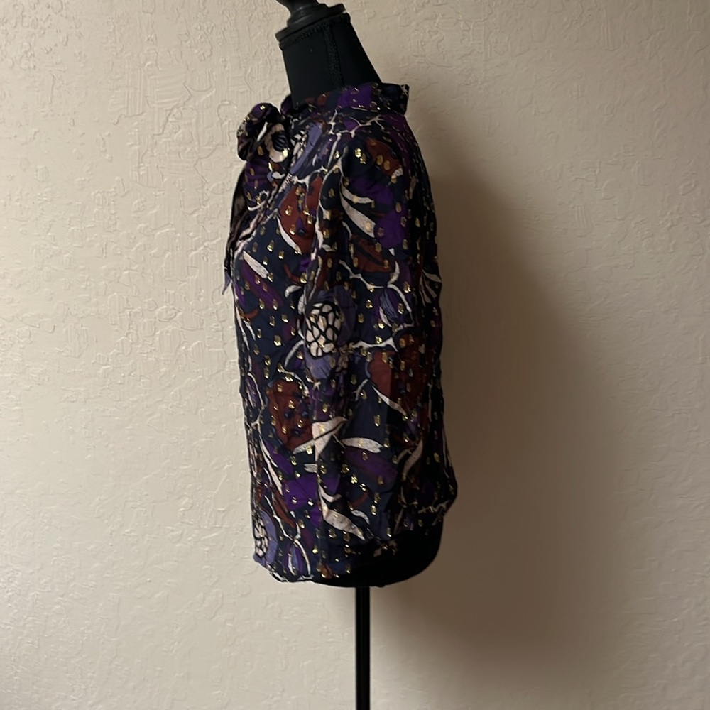 Whistles Purple Floral Metallic Dot Blouse - Picture 2 of 10